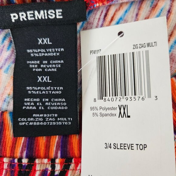 Womens XXL High Low Top Tunic Zig-Zag Multicolor 3/4 Sleeve Comfortable Casual - Picture 8 of 8